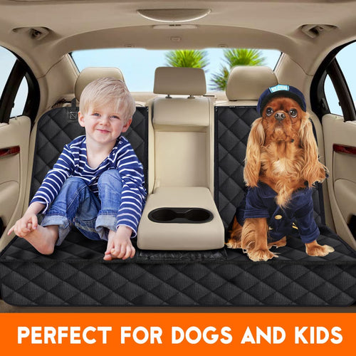 Premium Waterproof Dog Car Seat Cover - Non-Slip Back Seat Protector for Most Cars, Trucks, and SUVs - Fits Middle Armrest - Black